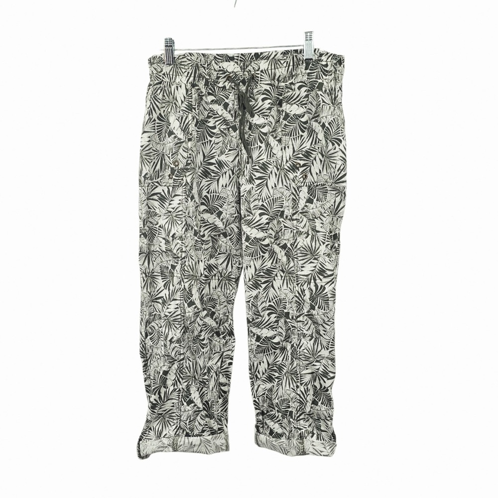 Palm Rio Plus Size 1X Tropical Palm Leaf Cargo Pants Elastic Waist Olive Green - Picture 1 of 9